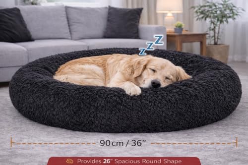 Image of ZEXSAZONE Summer Round Doughnut Comfortable Durable 2 in 1 and Washable Pet Bed | Cat Bed | Puppy Bed | Dog Bed | Medium Dog Bed for Cats Puppies Labrador German (Black, Large)