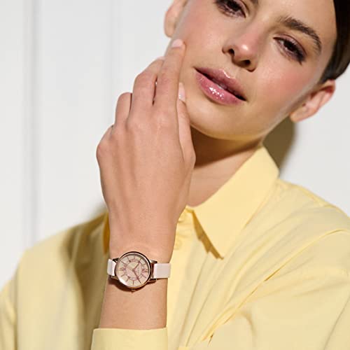 Image of Olivia Burton Wonderland Qtz Basic Blush Mother of Pearl & Stone Round Dial Women's Analog Watch|Pearl Pink Leather Material|Pink Color Band - OB16WD93