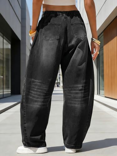Image of EXLURA Womens Barrel Jeans Wide Leg Y2K Boyfriend Denim Pants Hip Hop Vintage Baggy Jeans Cotton Mid-Low Elastic Waist Pants