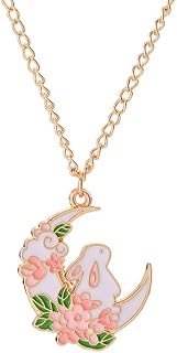1 collar con colgante de conejo y luna rosa, accesorios de regalo
