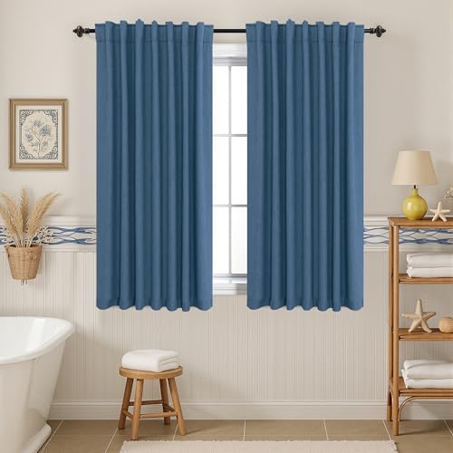 KOUFALL Kids Curtains for Boys Bedroom,Short Blackout Linen Thermal Black Out Teen Curtains 45 Inch Length