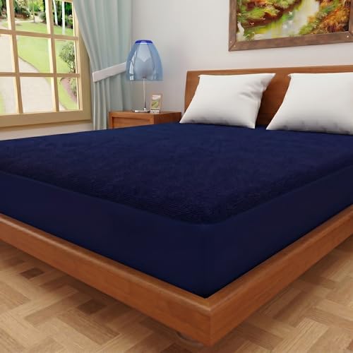 Image of Dream King Luxury Being Terry Cloth Fitted Mattress Protector Single Bed | Waterproof Ultra Soft Mattress Cover | Hypoallergenic Bed Cover 42X84 inch (Navy Blue)