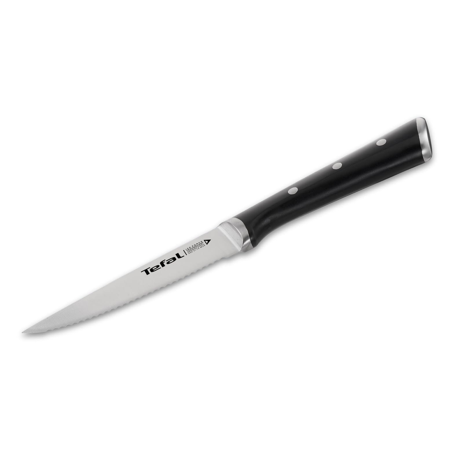 Tefal Ice Force Set de 4 couteaux à steaks 11 cm, Couteaux de cuisine, Lame acier inoxydable allemand, Garantie 10 ans, Coupe et tranchant haute performance K232S414, Noir