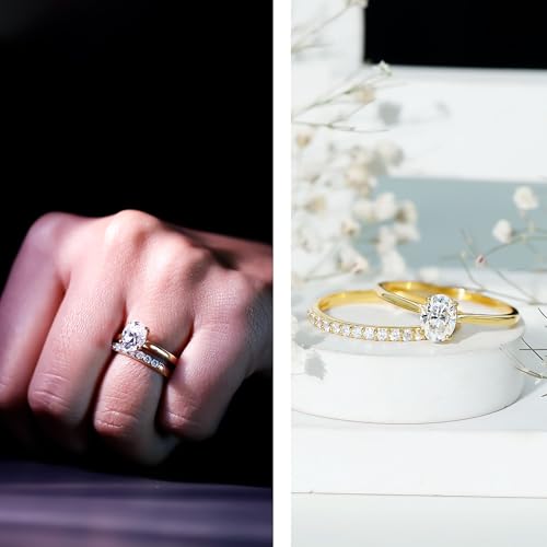 Certified Lab Grown Diamond Bridal Ring Set, Ef-Vs Quality, 6X8mm Oval Shape Diamond Engagement Ring with Wedding Band - Ready To Gift2