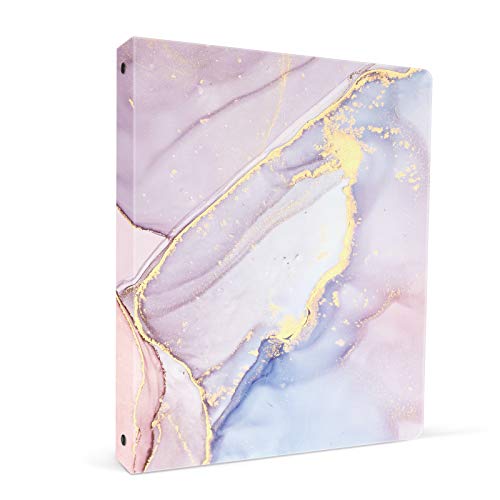 Image of 3 Ring Binder 1 Inch Ring, Fashion Design Binder for School, Home, Students, Women, Cute Custom Pattern with Hold Letter Size Interior Pockets,Pink Marble