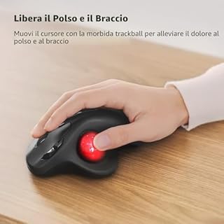 Nulea M501 Mouse Trackball senza fili, mouse ergonomico ricaricabile, tracciamento preciso e fluido, connessione a 3 dispositivi (Bluetooth o 2.4G), compatibile con PC, laptop, Mac, Windows.