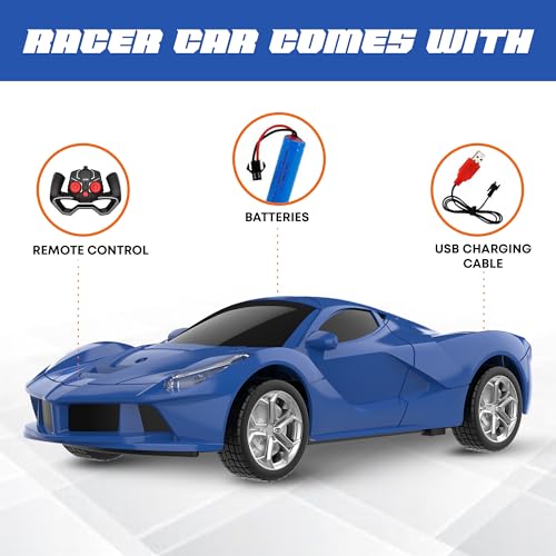 Image of SEEDO Rechargeable Remote Control Racer Car High Speed Racing Sports Car with LED Headlights, High Gloss Anti Scratch 1: 24 Scale Fast RC Vehicle Toy for Kids 8+ Years (Pack of 1, Blue)