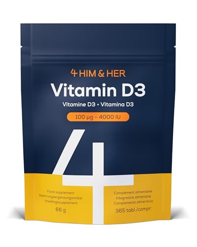 4 HIM & HER Vitamina D3 4000 UI – Comprimidos de Vitamina D3 – 365 Comprimidos – Apoyo al Sistema Inmunitario y Los Huesos – Vegetariano, Sin Gluten y Sin Lactosa