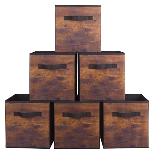 PowerKing Collapsible Storage Cubes, Farbic Storage Bins, Wood, 6 Pack