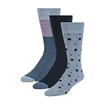Ted Baker Men's 3 Pack Pattern Crew Dress Socks, Lt Denim Heather/Navy/Cashmere Blue, One Size