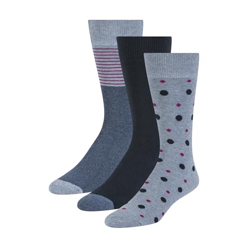 Ted Baker Men's 3 Pack Pattern Crew Dress Socks, Blue, OS