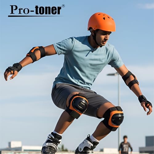 Image of Protoner Kids Skating Protection Kit with Helmet, Knee Pads, Elbow Pads and Wrist Guards,Multiple Colors & Sizes (Orange, Small)
