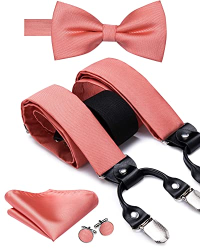 Image of Dubulle Suspender and Bow Tie for Men Paisley Solid Mens Suit Braces Pretied Bowtie and Handkerchief Cufflinks Formal Wedding