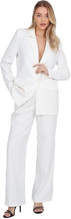 SHUMI Womens Suit 2 Piece Oversize One Button Jacket Office Work Trousers, Comfortable Mold and high quality cotton blend polyester fabric