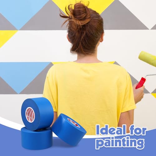 Image of 3 Rolls Blue Painters Tape 2inch Wide Painters Tape Bulk Blue Masking Tape for Wall Painting Edge Treatment DIY Crafts Packaging, 1.89IN x 55Yd x 3 Rolls Small Roll