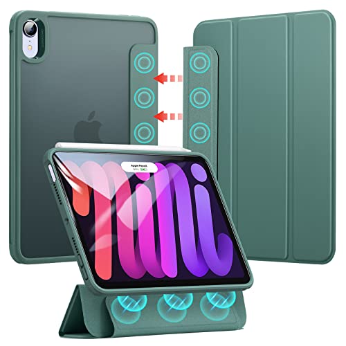 ESR iPad mini6 ケース 2021 磁気着脱式 ハイブリッドケース iPad mini6 カバー 8.3インチ 2021モデル 取り外し可能なマグネット カバー オートスリープ/ウェイク対応 Pencil 2対応 ハードPC背面カバー つや消しグリーン
