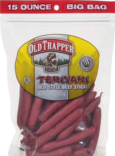 Image of Old Trapper Deli-Style Beef Sticks, Teriyaki Flavor, 15-Ounce Package, Great for On-the-Go Snacking, Six Grams of Protein and Less Than One Gram of Sugar per Serving (Pack of One) (Pack of 2)