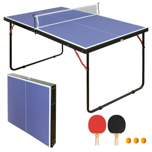 Tavolo da ping-pong pieghevole salvaspazio tavolo da ping pong mini tavolo da ping pong resistente alle intemperie, pieghevole per esterni e interni, piccolo con piedistallo