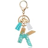 ANHBKAR Alphabet Initial Letter Keychain Cute Resin with 2 PU Tassels, Letter Keychain for Backpack Charms, Initial Keychains for Women, Girls (K, GREEN)