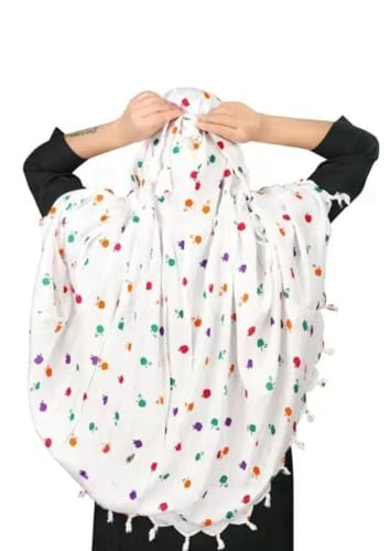 Image of SIXSIGMA Cotton Long Scarf Cum Mask scarves Usable for vehicle Driver | White Printed Design | Universal Size | For Girl & Women | Breathable Sun Protection Light Weight