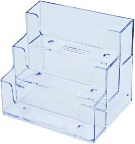 GSHLLO Soporte de acrílico transparente para tarjetas de visita de 3 niveles, soporte de exhibición de tarjetas de índice de escritorio, organizador