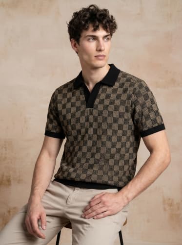 Image of Veirdo Men's Flatknit Printed Half Sleeve Polo T-Shirt with Collared Neck, Regular Fit, Casual Style for Office, Travel, (Sizes S to 2XL)