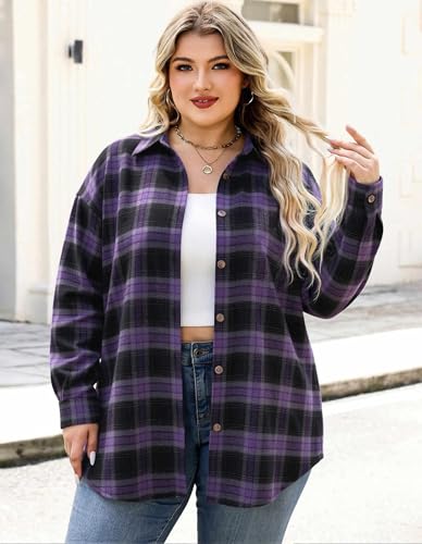 IN'VOLAND Plus Flannel Womens Button Down Shirts Work Blouses Lightweight — view 3