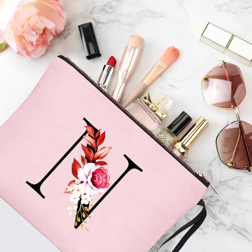 Image of Vavabox A-Z Personalized Makeup Bag, Birthday Gifts for Women Mom, Gifts for Best Friend, Bride Bridesmaid Cosmetic bag (N, 06-Pink)