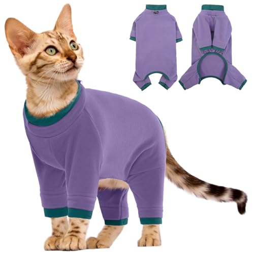 Katzenbekleidung, Katzen Jacke Katzenbody Nach Op Kastration Katze Ganzkörper Body Sphinx Kleidung Katzenpulli für Katzen(Lila, M)