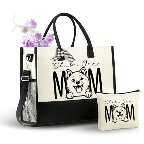 Bolso tote de lona con diseño de Shiba Inu de InnoBeta, con cremallera superior y correa para hombro, ideal para cumpleaños, Día de la Madre y Navidad miniatura 1