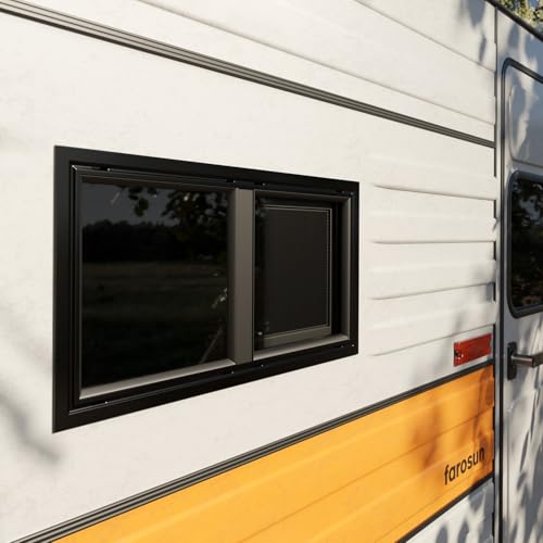Farosun Wohnwagen Fenster 55x26 cm, E4, Schiebefenster für Wohnmobil und Caravan mit integriertem Insektenschutz, Seitenfenster für Camper, Aluminiumrahmen, getöntes Sicherheitsglas, UV-beständig Farosun Wohnwagen Fenster 55x26 cm, E4, Schiebefenster für Wohnmobil und Caravan mit integriertem Insektenschutz, Seitenfenster für Camper, Aluminiumrahmen, getöntes Sicherheitsglas, UV-beständig