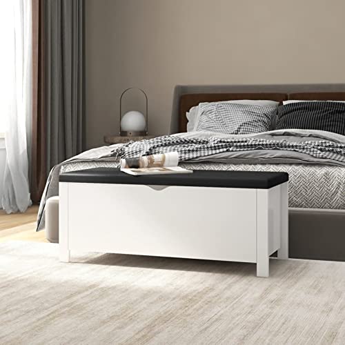Juroupi Caja de Almacenamiento cojín contrachapada Blanco 105x40x45 cm Mueble Exterior Almacenaje Baul Jardin