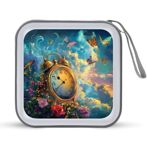 Vintage Clock Butterfly CD Case Portable DVD Holder Storage Organizer for Home Travel