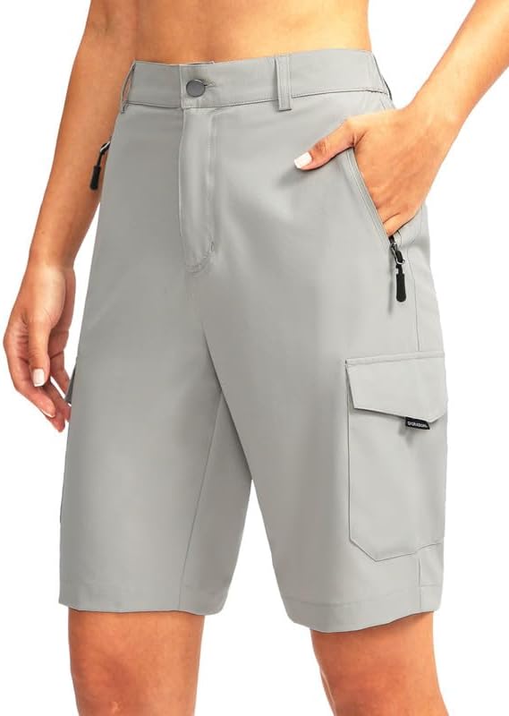 Women’s 10″ Lightweight Quick-Dry Cargo Bermuda Shorts with 5 Pockets – Knee-Length Hiking and Golf Shorts Women’s 10″ Lightweight Quick-Dry Cargo Bermuda Shorts with 5 Pockets – Knee-Length Hiking and Golf Shorts