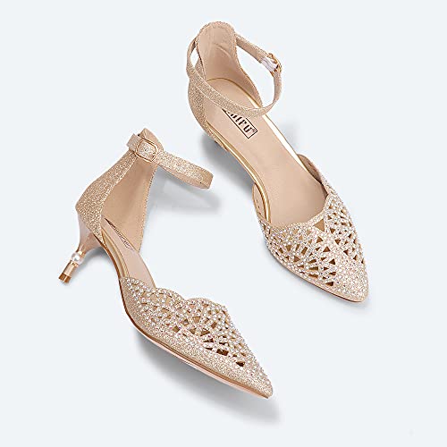 Idifu Women's In2 Candice Wedding Rhinestones Sequins Low Kitten Heels Pumps Dress Evening Shoes For Women Bridal Bride（9, Gold Glitter） #TOP4