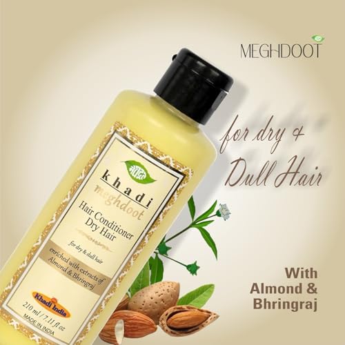 Image of Khadi Meghdoot Hair Conditioner for Dry and Dull Hair - Enriched with Almond and Bhringraj Natural Herbal Formula for Soft, Smooth, and Healthy Hair 210ml(Pack of 2)