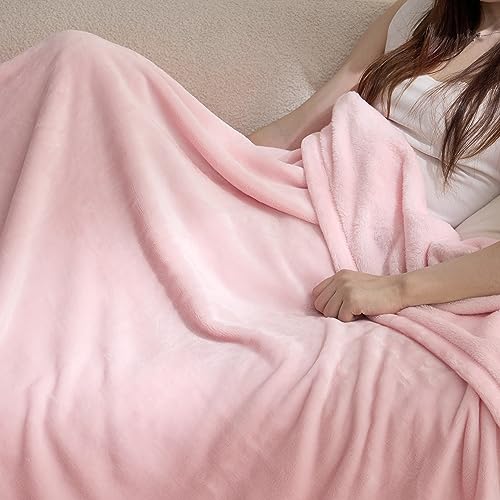 Image of Bedsure GentleSoft Pink Fleece Throw Blanket for Couch - 300GSM Cozy Soft Blankets for Women, Cute Small Fleece Throws for Girls, Pink Home Decor Gifts, 50x60 Inches