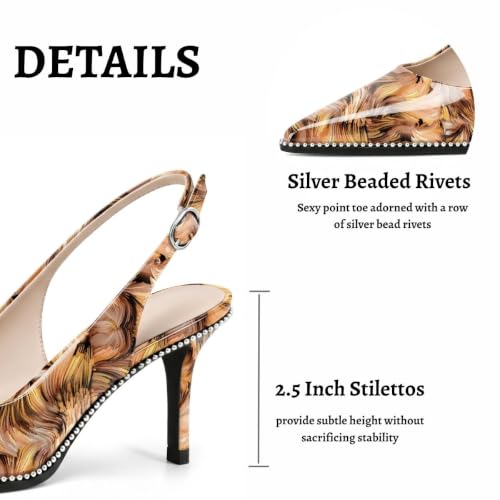 Image of YODEKS Slingback Heels for Women Pointy Toe Beaded Heels Close Toe Kitten Heel Pumps 2.5 Inch Stiletto Pumps Wedding Party Dressy Shoes