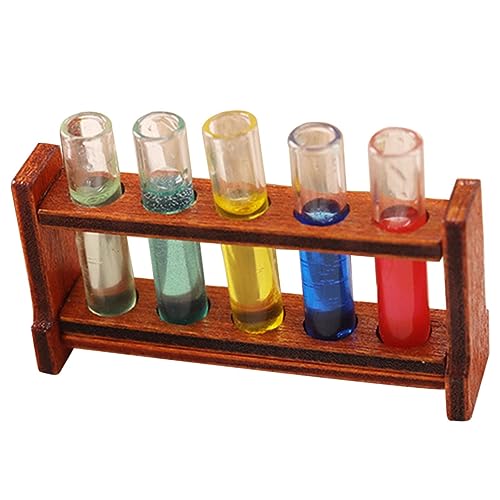 SUPVOX 1Set Mini House Test Tubes of Miniature Laboratory Equipment with Wooden Rack for Dollhouse Decor and