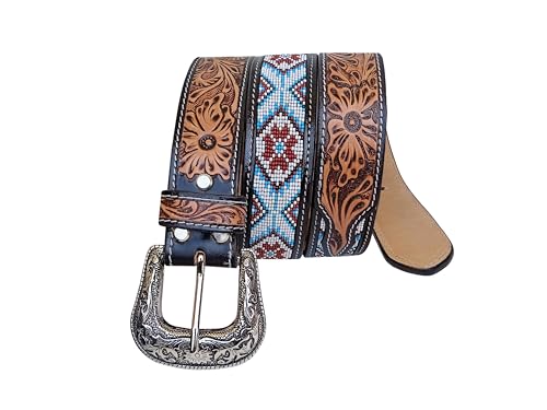 Western Tooled Leather Beaded Belt For Men and Women 30IS1163