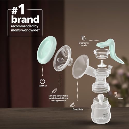 Image of Philips Avent Essential Manual Breast pump SCF417 /11 | Easy Silicone massage cushion & Ergonomic handle, Soft & Gentle, BPA Free (Pump + 260ml Natural Airvent Bottle Single)
