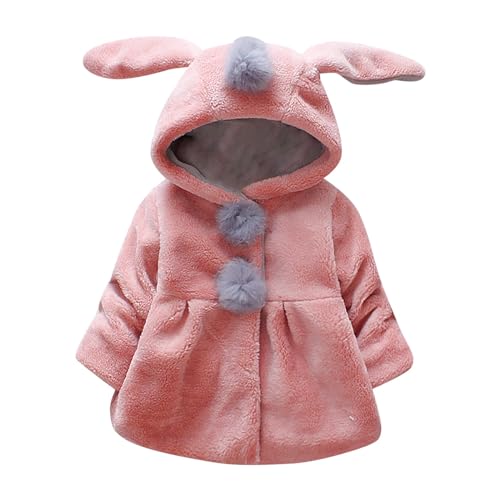 Infant Girls Hooded Plush Jacket Thicken Fleece Long Sleeve Button Bunny Coat Windproof Outerwear with Pocket