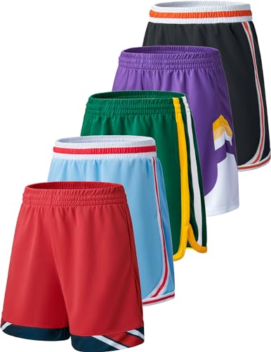 El Mejor Listado de Ropa de Baloncesto que puedes comprar esta semana. 48 Liberty Imports - Paquete de 5 pantalones cortos de baloncesto de malla atlética para niños grandes y jóvenes, con bolsillos, secado rápido, Rojo/Negro/Morado/Verde Oscuro/Azul...