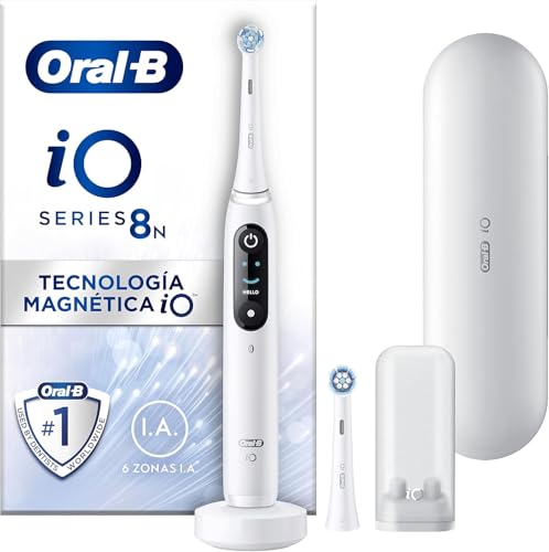 Oral-B iO 8N Cepillo de Dientes Eléctrico con 2 Cabezales y 1 Estuche de Viaje, Diseñado por Braun, Regalos Orginales - Blanco