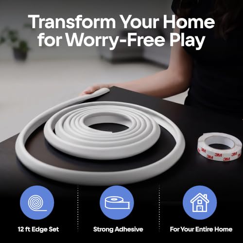 Image of Premium 12ft Edge Protector for Baby, Odorless Foam Cushion with Strong Adhesive Tape, Non-Toxic to Baby Proof Corners and Edges, Wall Corner Protector & Desk Edge Cushion White (Pack of 2)