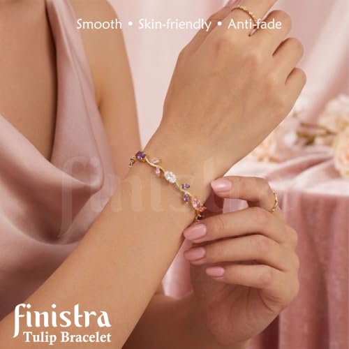 Image of finistra Tulip Bracelet for Women Stylish | Gold Plated Crystal Floral Jewellery | Adjustable Chain for Women & Girls Stylish | Elegant Tulip Bracelet for Women, Party & Daily Wear Accessory