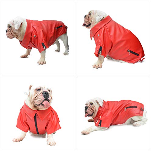 Lovelonglong Cool Dog Leather Jacket, Warm Coats Dogs Windproof Cold Weather Coats For Pugs Bulldog Pitbull Red B-L #TOP3
