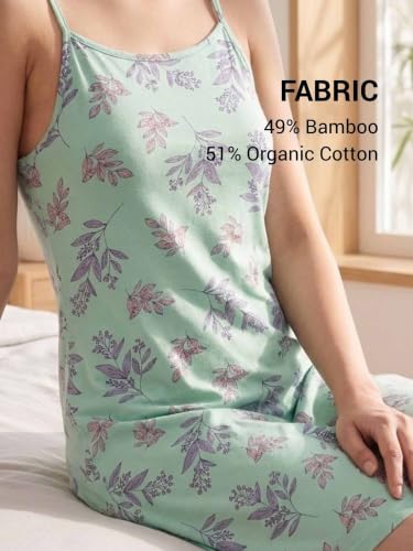 Image of Inner Sense Organic Cotton Nighty for Women Stylish I Above Knee Length Spaghetti with Scoop Neck Design I Adjustable Straps Camisole for Woman to Wear Solo or Layered