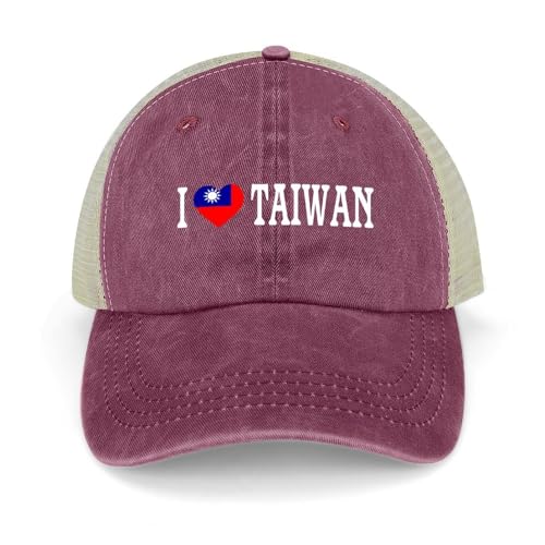 Yelolyio I Love Taiwan Casquettes de baseball drapeau de Taiwan Casquettes en coton Chapeau de soleil Casquettes patriotiques pour hommes et femmes Casquettes en maille Casquettes de sports de plein