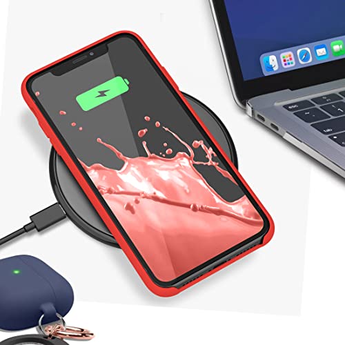 Image of VONZEE Microfiber Logo Cut Compatible for iPhone 11 Case Liquid Silicone Cases Non-Slip Full Body 4 Layer Protectives Shockproof Back with High Raised Camera Lips Red